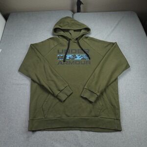 Under Armour Hoodie Mens Large‎ Green Graphic Pullover Sweatshirt Fleece Lined